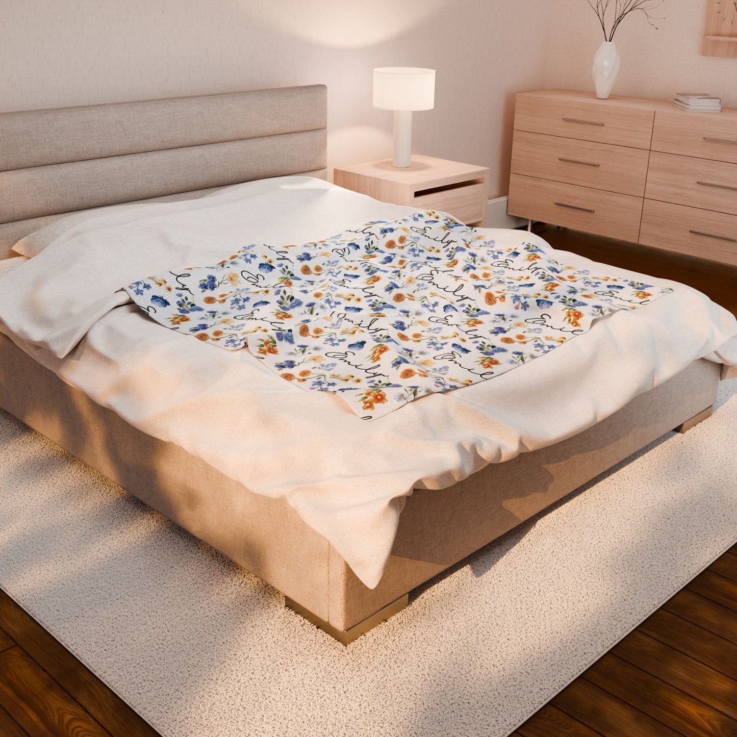 Personalized Floral Velveteen Plush Blanket | Cozy Gift for Baby | Home Décor, Birthday, Baby Shower, Newborn