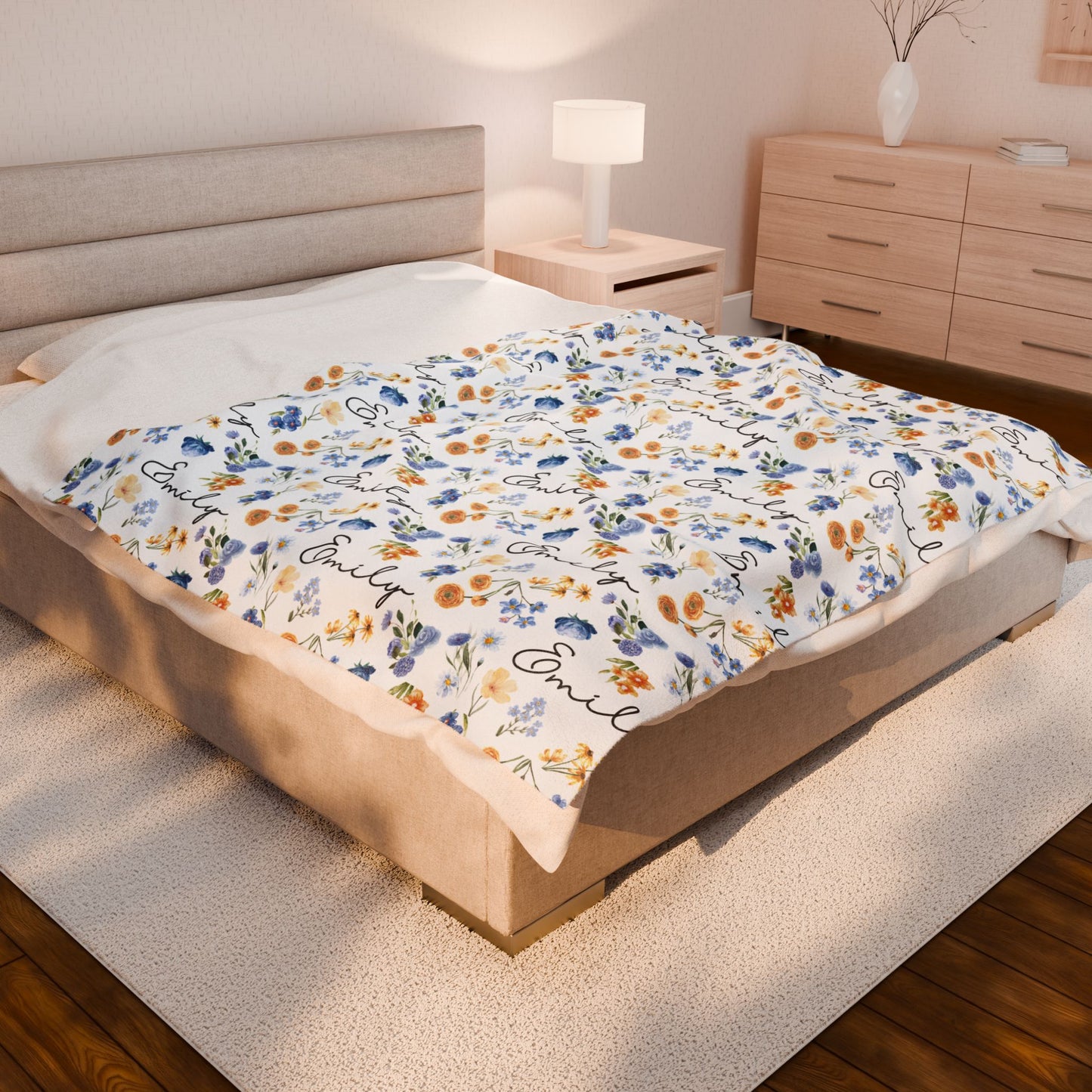 Personalized Floral Velveteen Plush Blanket | Cozy Gift for Baby | Home Décor, Birthday, Baby Shower, Newborn