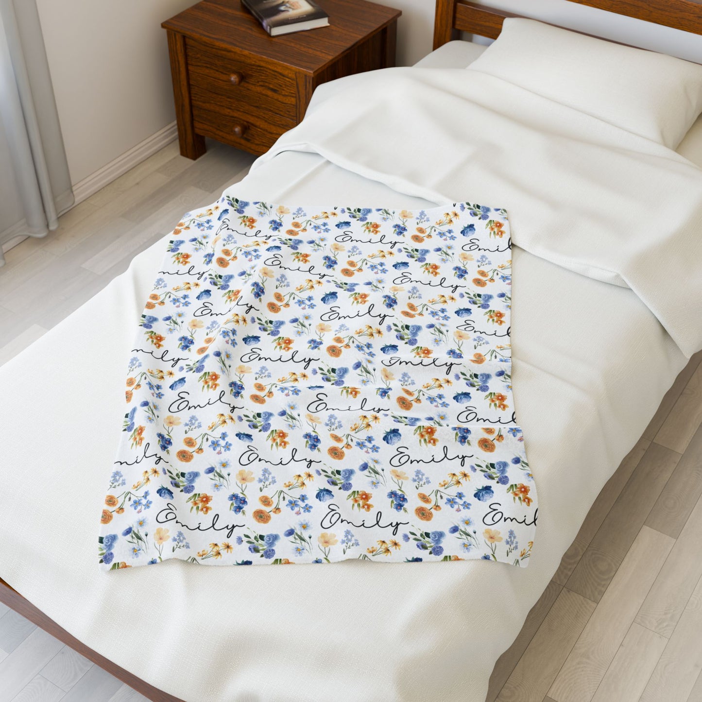 Personalized Floral Velveteen Plush Blanket | Cozy Gift for Baby | Home Décor, Birthday, Baby Shower, Newborn